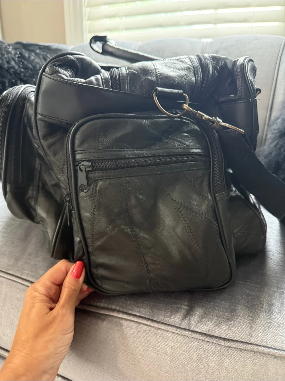 Black Leather Travel Duffle Bag
